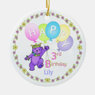 Bear Princess 3rd Birthday Keepsake Ceramic Tree Decoration