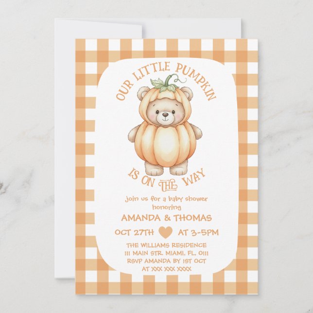 Bear Pumpkin Gender Neutral Baby Shower Invitation (Front)