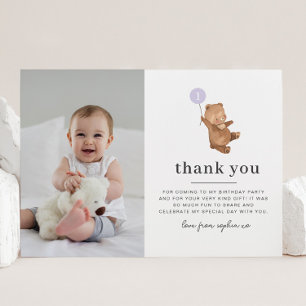 Bear Purple Balloon Photo Thank You Card