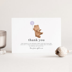 Bear Purple Balloon Thank You Card
