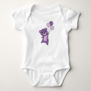 Bear Purple Flies With Balloons Sweet Animals Bear Baby Bodysuit