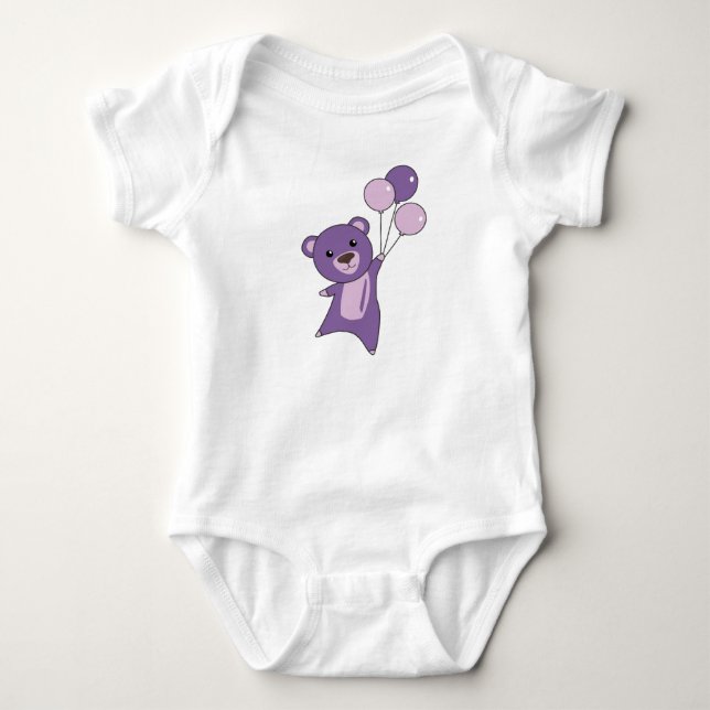 Bear Purple Flies With Balloons Sweet Animals Bear Baby Bodysuit (Front)