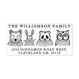Bear, Rabbit, Panda & Owl Family Return Address Self-inking Stamp