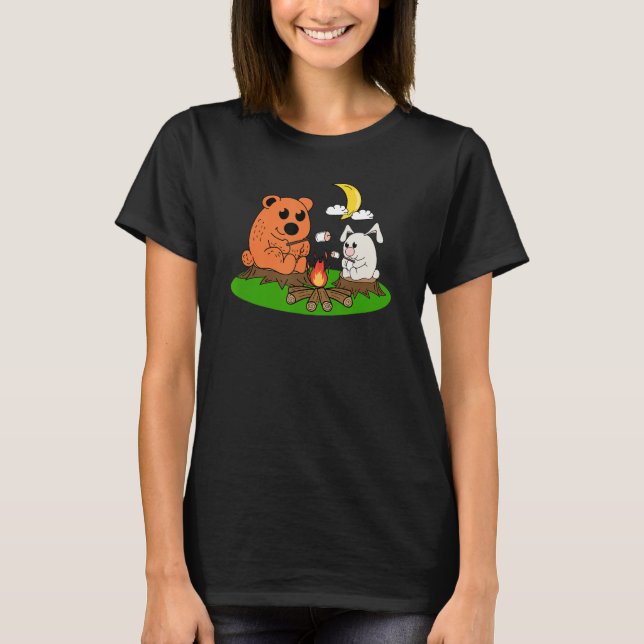 Bear Rabbit Roasting Marshmallow Campfire Bonfire  T-Shirt (Front)
