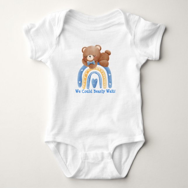 Bear Rainbow We Could Bearly Wait Baby Bodysuit (Front)