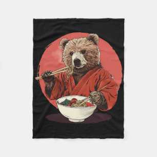 Bear Ramen Kimono Karate Japanese Noodles Bear Ram Fleece Blanket