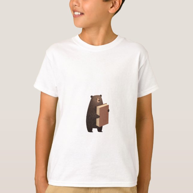 Bear Reading Book Kids T-Shirt (Front)