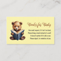 Bear Reading Books for Baby Shower Enclosure Card