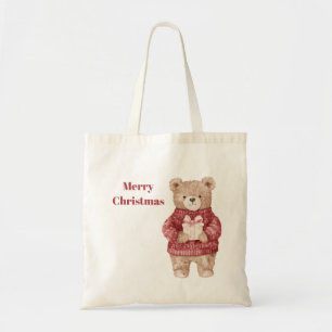 Bear Red Sweater Christmas Tote Bag