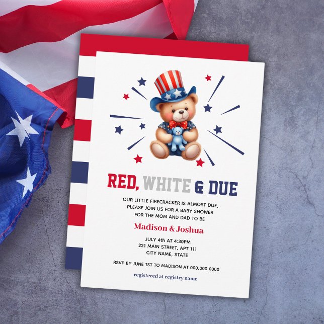 Bear Red White Due Boy Baby Shower 4th Of July Invitation (Bear Red White Due Boy Baby Shower 4th Of July Invitation
)