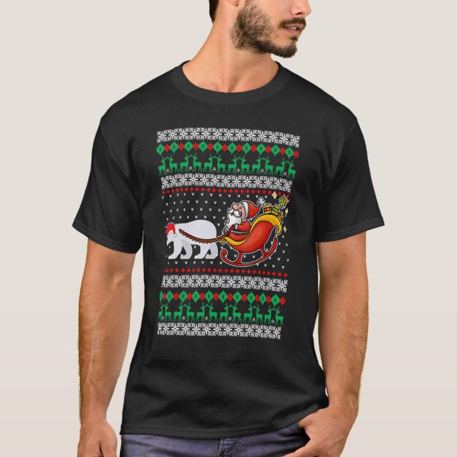 Bear Reindeer Santa Claus  UGLY Christmas Pajama T-Shirt (Front)