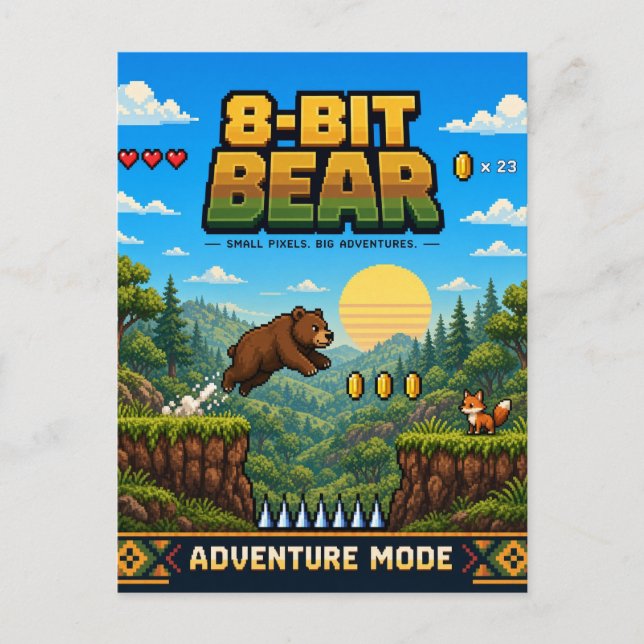 Bear, Retro 8-Bit Pixel Art Postcard (Front)
