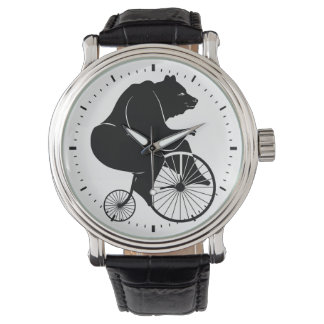 Bear Riding a Vintage Penny Farthing Bike Watch