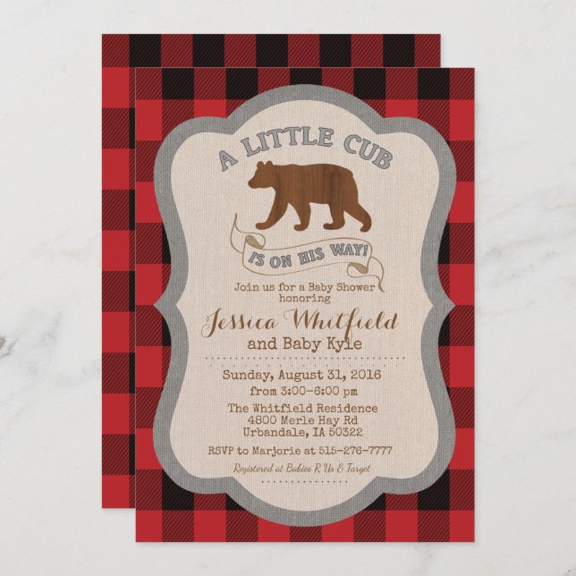 Bear Rustic Baby Shower Invitation (Front/Back)