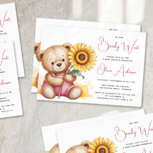 Bear Rustic Sunflower Bearly Wait Baby Shower Invitation