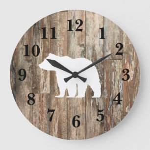 Bear Rustic Wood Decor Large Clock