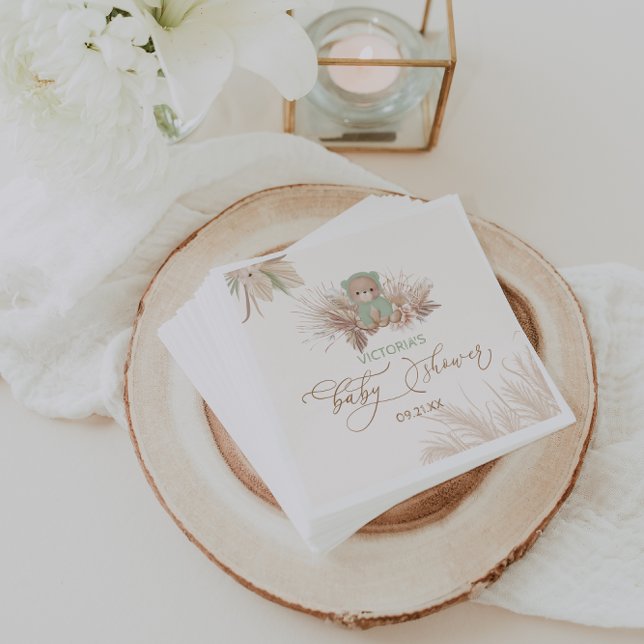 Bear Sage Green Baby Shower  Napkin (Creator Uploaded)