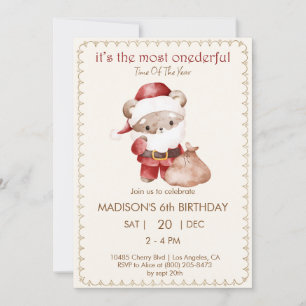 Bear Santa Claus Christmas birthday Invitation