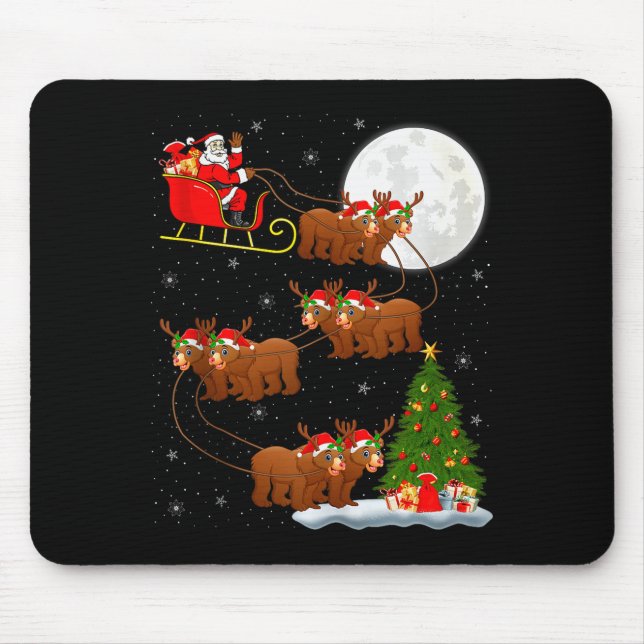 Bear Santa Sleigh Flying Funny Magical Christmas T Mouse Pad (Front)