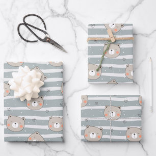Bear Seamless Pattern Background Baby Shower Wrapping Paper Sheet