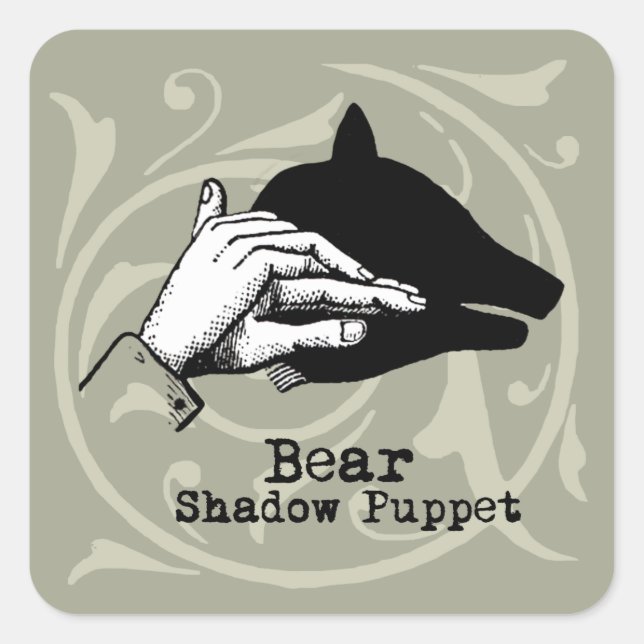 Bear Shadow Puppet Hand Vintage Square Sticker (Front)