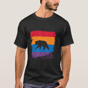 Bear Shadow Silhouette With Colourful Flag T-Shirt