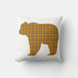 Bear Shape Plaid Orange Light Blue Cabin Core Cushion