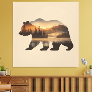 Bear Silhouette Design with Sunset View Canvas Print