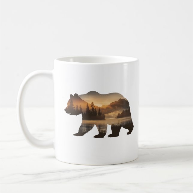 Bear Silhouette Design with Sunset View Coffee Mug (Left)