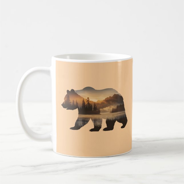 Bear Silhouette Design with Sunset View Coffee Mug (Left)