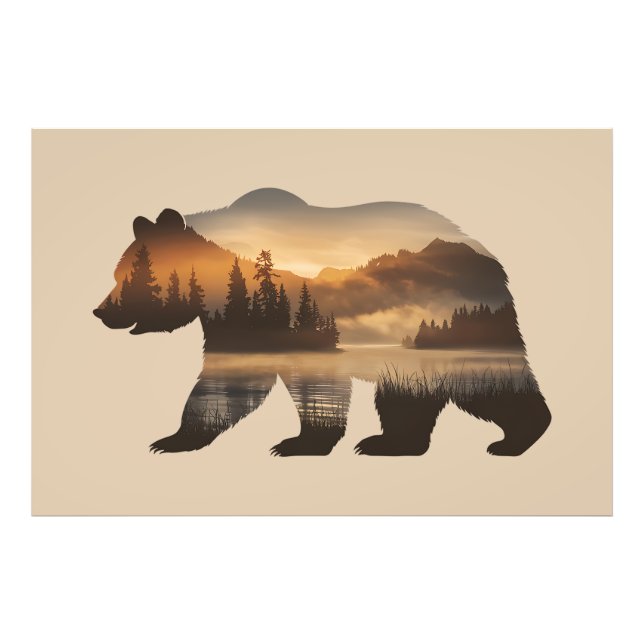 Bear Silhouette Design with Sunset View Photo Print (Front)