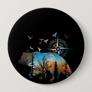 Bear Silhouette Forest For Bear And Nature Lovers 10 Cm Round Badge