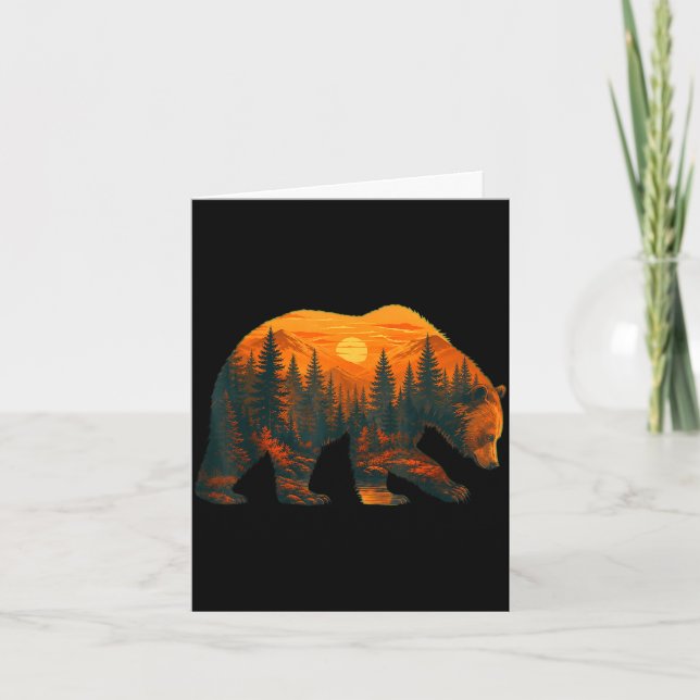 Bear silhouette with forest landscape and sunset  card (Front)