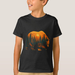 Bear silhouette with forest landscape and sunset T-Shirt