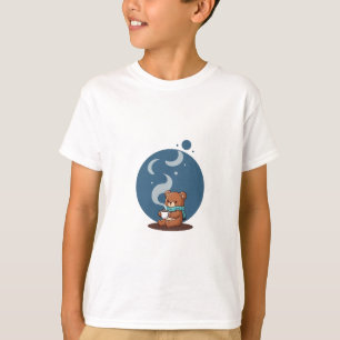Bear Sipping Cocoa Under Moonlight Kids T-Shirt