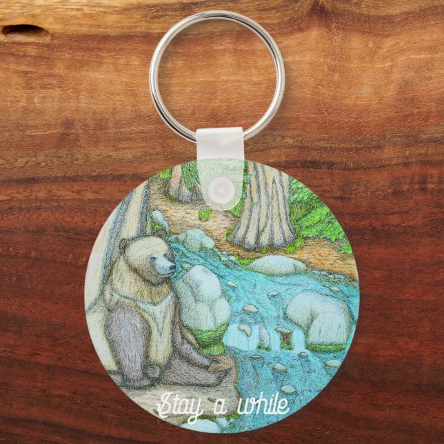 Bear sitting by a creek key ring (Front)