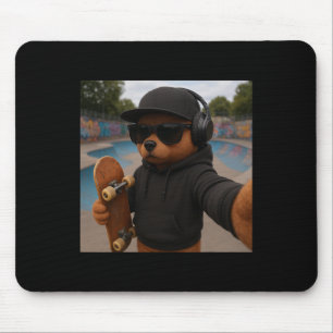 Bear Skateboarding Selfie Funny Boys Kids Skateboa Mouse Pad