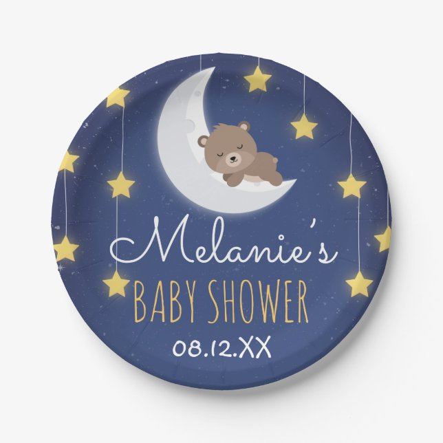 Bear Sleeping Love You The Moon Back Baby Shower  Paper Plate (Front)