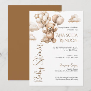 Bear Spanish Baby Shower Girl invitation