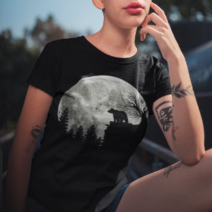 Bear Stand On Mountain Spooky Halloween Moon T-Shirt