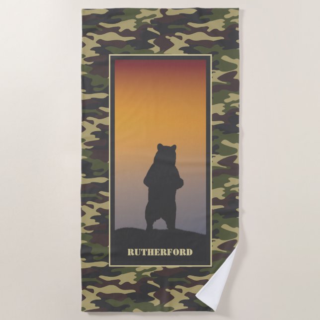 Bear Standing and Camo Beach Towel (Front)