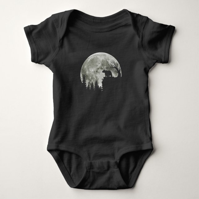 Bear Standing On Mountain Moonlight Halloween Baby Bodysuit (Front)