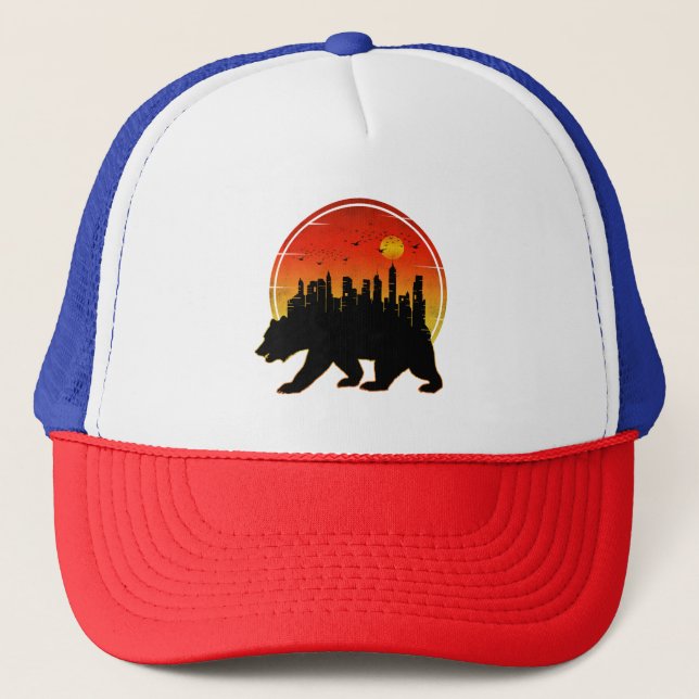 Bear Sunset City Trucker Hat (Front)