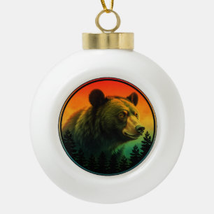 Bear sunset nature animal wildlife ceramic ball christmas ornament