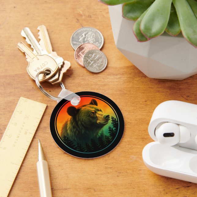 Bear sunset nature animal wildlife key ring (Desk)