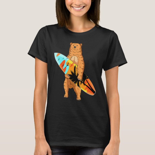 Bear Surfer Surfboard Beach Summer Waves Surf Surf T-Shirt (Front)