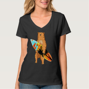 Bear Surfer Surfboard Beach Summer Waves Surf Surf T-Shirt