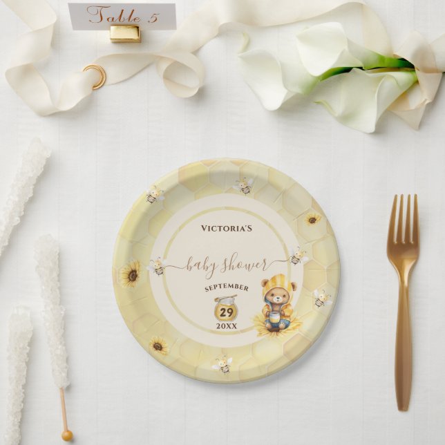 Bear Sweet Honey Bee Baby Shower Paper Plate (Wedding)