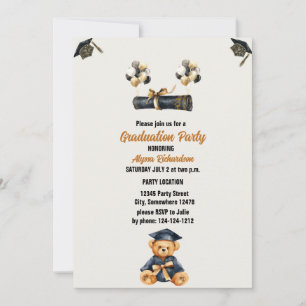 bear teddy and hats Graduation Party  Invitation
