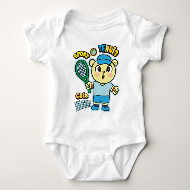 Bear tennis player  baby bodysuit (Front)